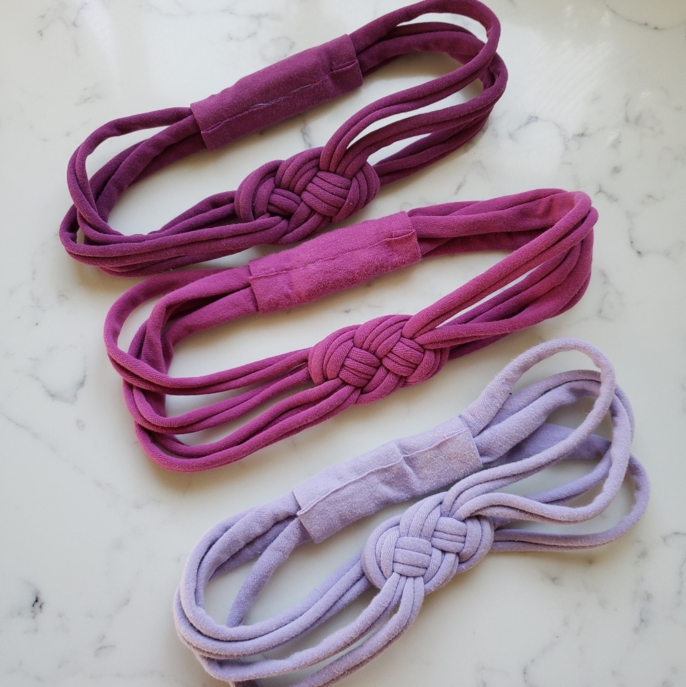 Set of 3 | Women's Sailor Knot Headband in Purple Pink, Adult Upcycled Hairband